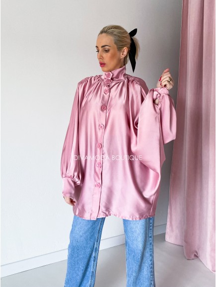 Saténová oversize košile Pink Veri M 71