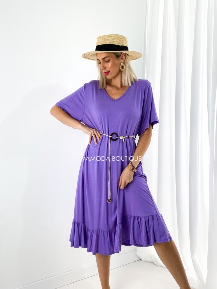 Oversize šaty s páskem fialová M 200
