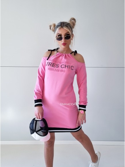 Teplákové šaty Tres chic růžové P 62