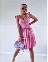 Prošívané šaty na ramena s volány Maja baby pink P 286