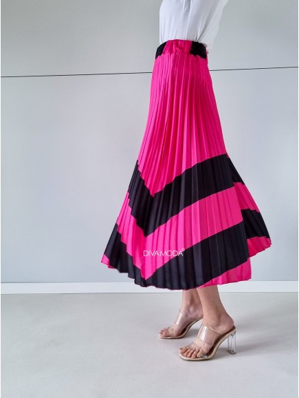 Plisovaná midi sukně zig-zag Růžová P 323