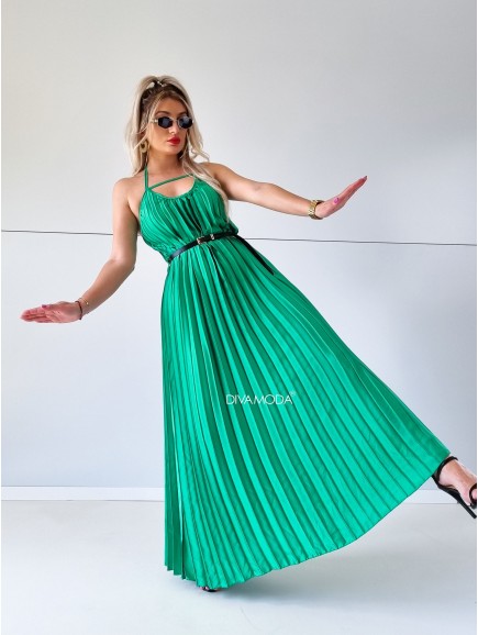 Plisované maxi šaty s páskem Denaly zelené S 28