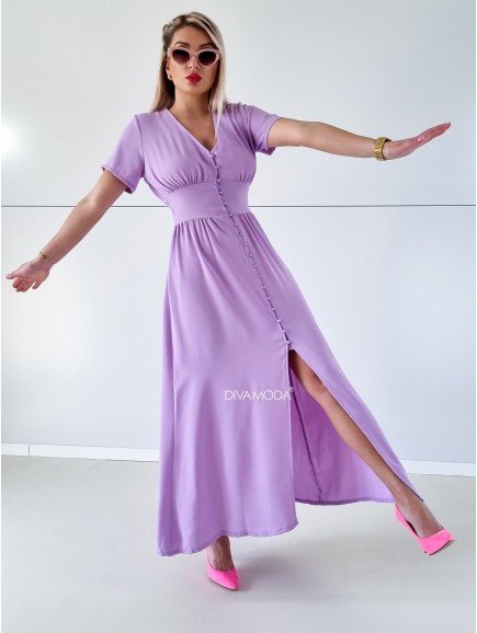 Maxi šaty na knoflíky Jasmin fialkové P 286
