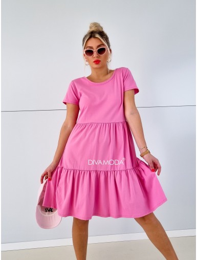 Teplákové šaty s prošívanou sukní růžové P 89