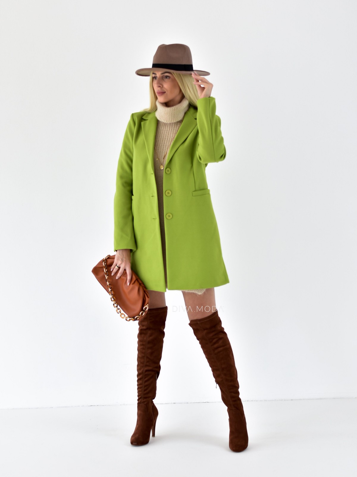 Přechodný kabát s knoflíky Zelený S 442