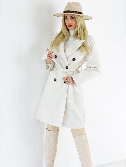 Zavinovací kabát s knoflíky ecru bílá S 4929