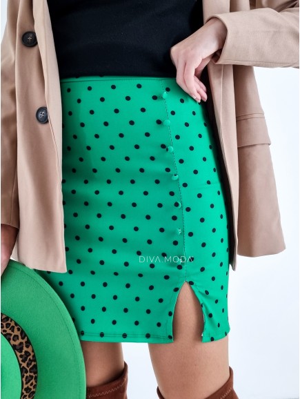 Tečkovaná sukně s knoflíčky zelená S 64