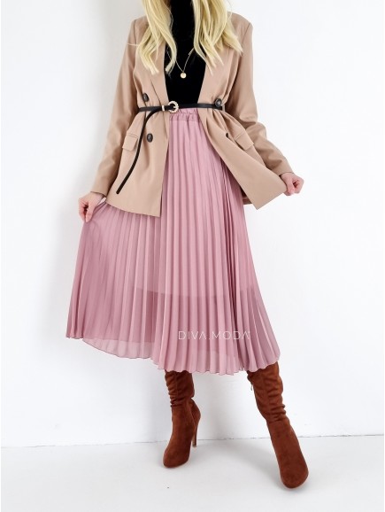 Plisovaná midi sukně pudrově-růžová P 76