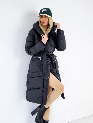 Prodloužená zimní bunda s límcem Lia černá S 572