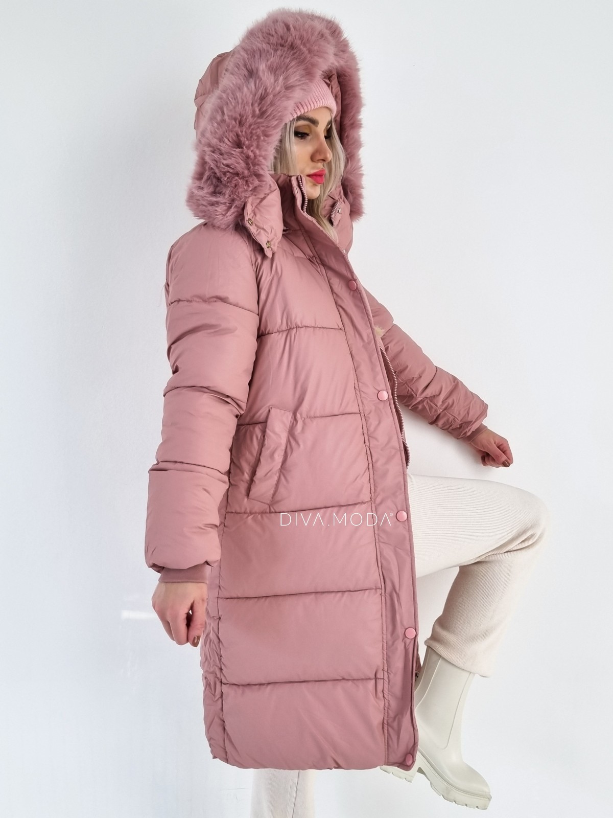 Prodloužená zimní bunda Deborah růžová S 573