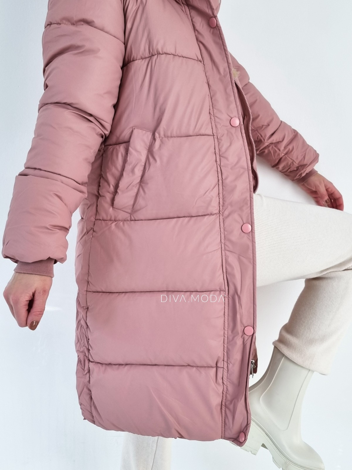 Prodloužená zimní bunda Deborah růžová S 573