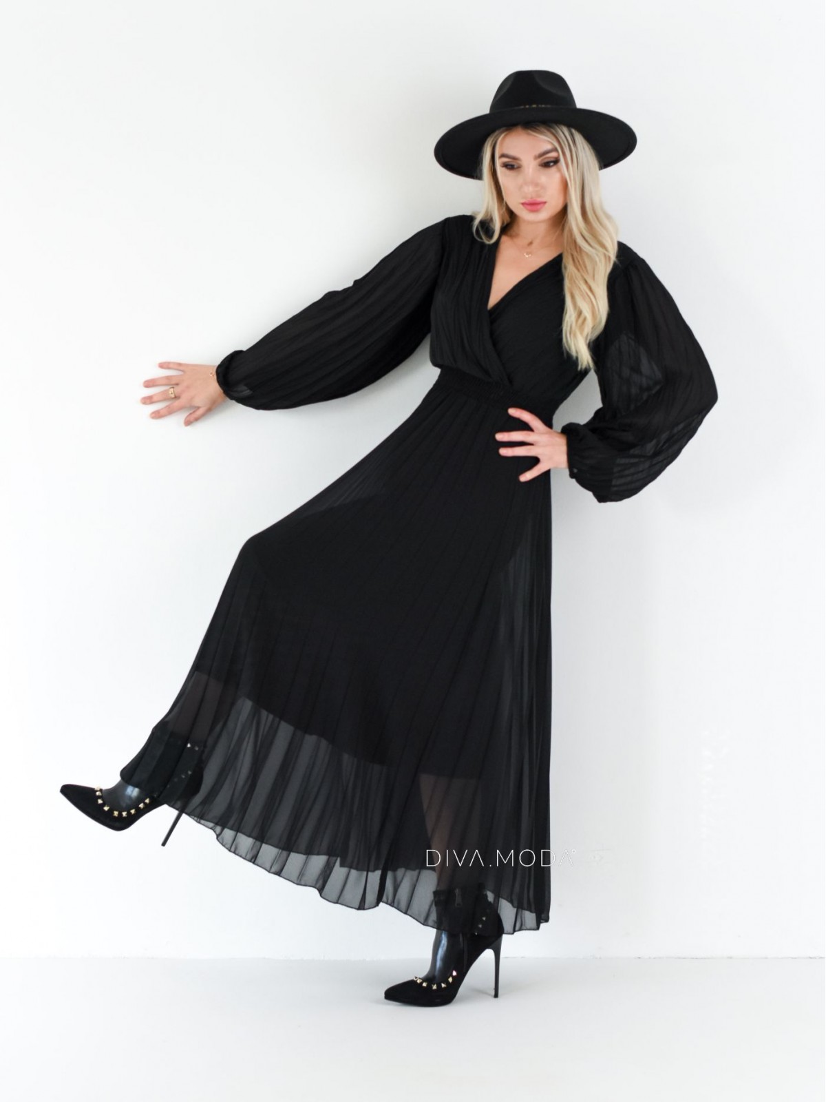Maxi šaty plisované Daniell černé S 593
