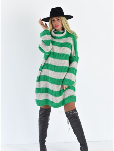 Pletené pruhované rolákové šaty zelené S 564