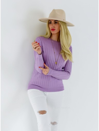 Basic vroubkovaný svetr s příměsí vlny lila fialková S 583