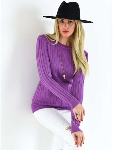 Basic vroubkovaný svetr s příměsí vlny fialový S 583