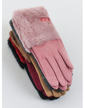 Rukavice s kožušinou a prackou ružové P 8