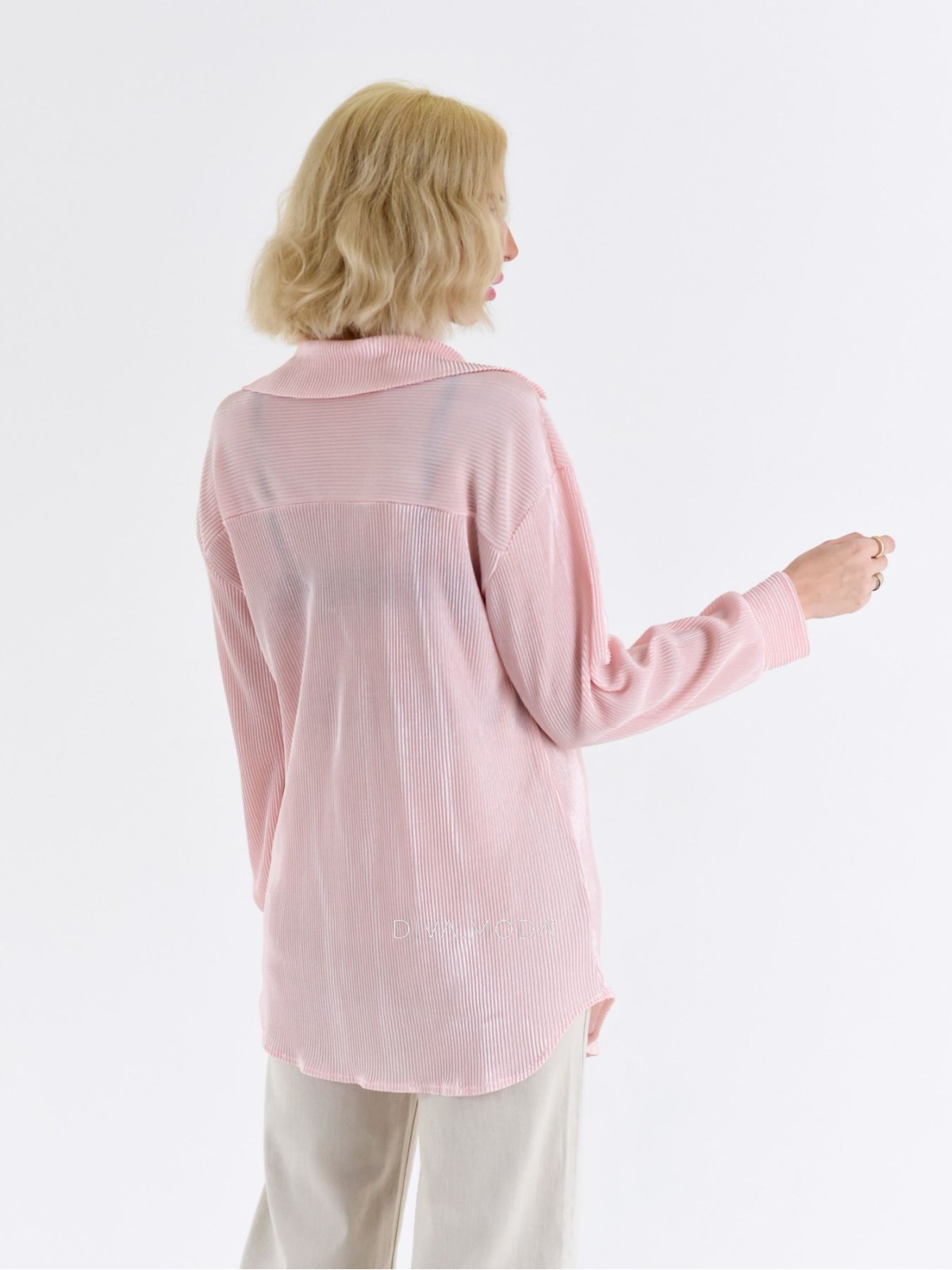 Saténová plisovaná košile jemně růžová A 9