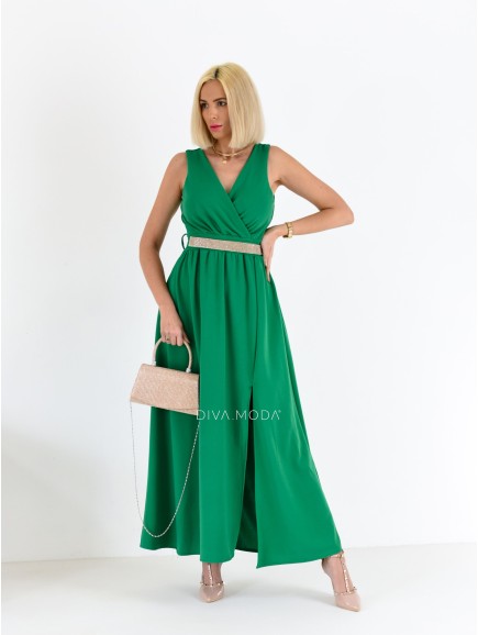 Dlouhé společenské šaty se štrasem zelené A 43