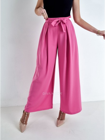 Padavé široké kalhoty s páskem růžové A 61
