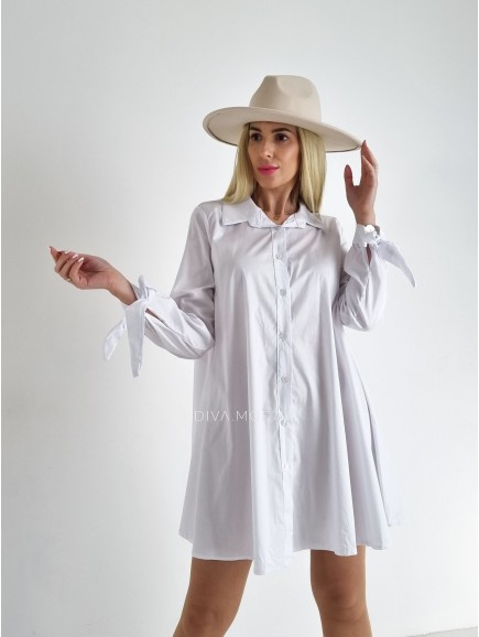 Oversize košilové šaty s mašlemi bílé A 68