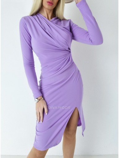 Přiléhavé řasené šaty Mandy fialkové A 75