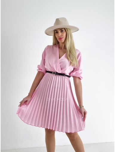Saténové šaty s plisovanou sukní baby růžové A 67