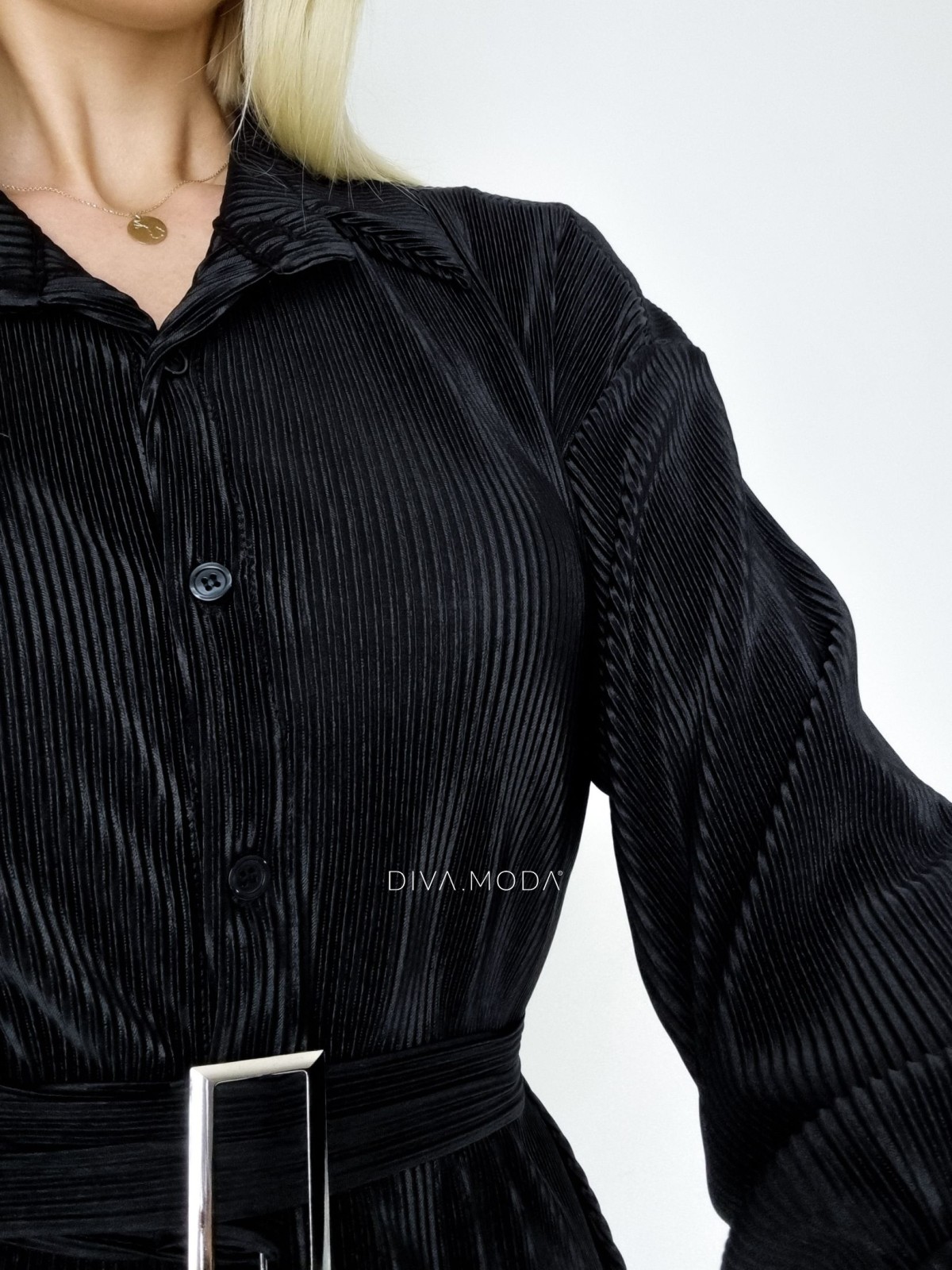 Žebrované saténové šaty košilové tamara černé A 65