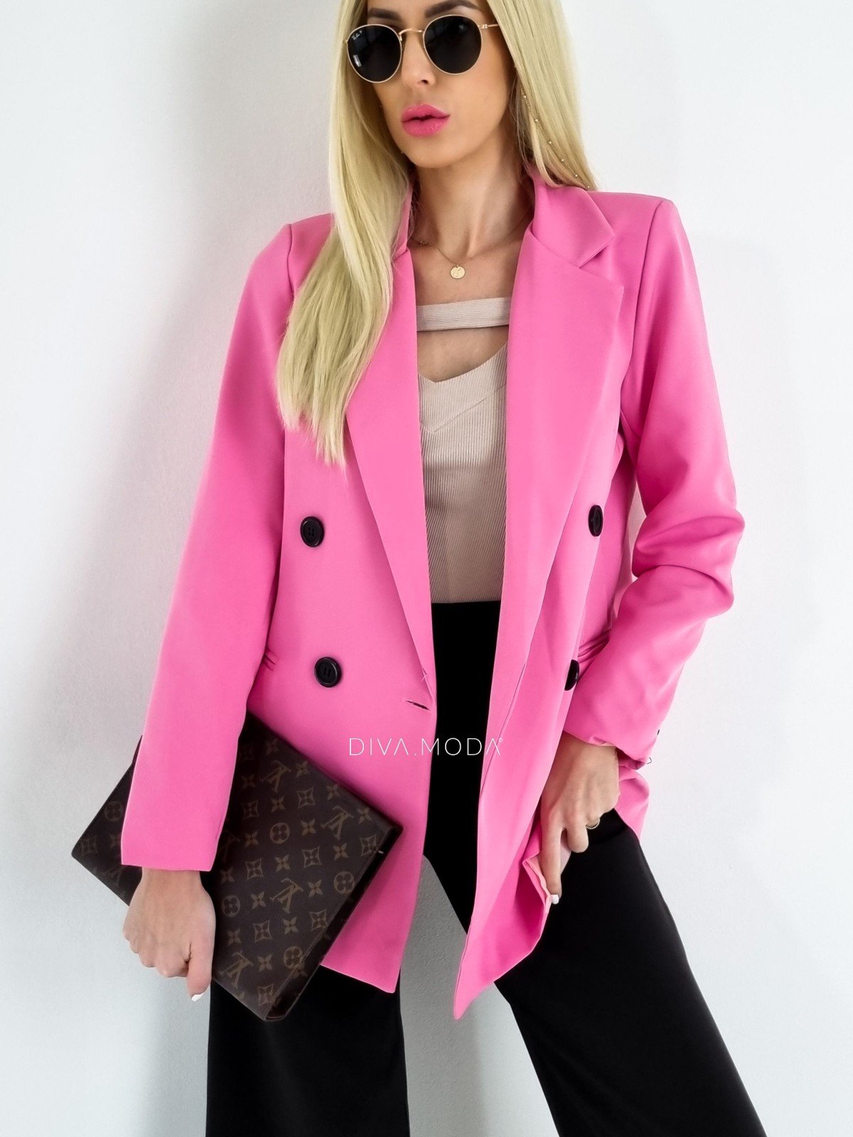 Oversize sako s dvouřadými knoflíky růžové A 80