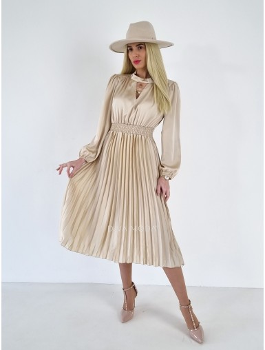 Saténové šaty s plisovanou sukní Nina béžovo-zlaté A 102