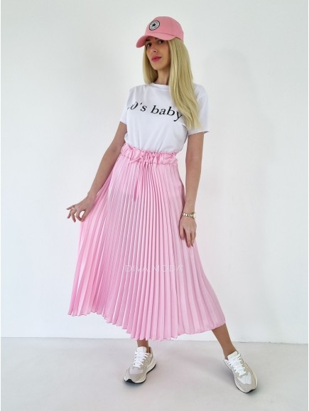 Maxi plisovaná sukně se šňůrkou baby pink A 150