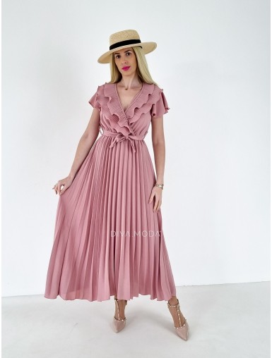 Maxi šaty s plisovanou sukní Ariana růžové A 199