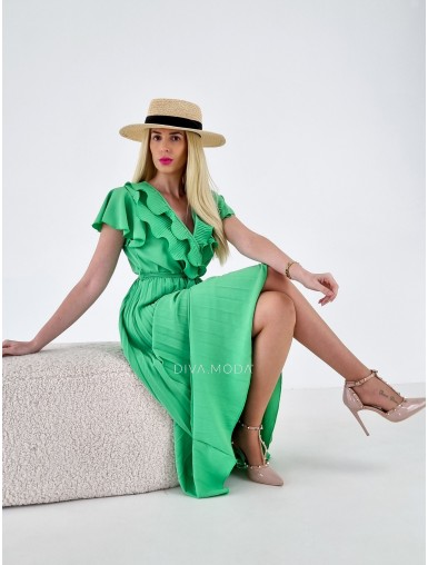 Maxi šaty s plisovanou sukní Ariana zelené A 199