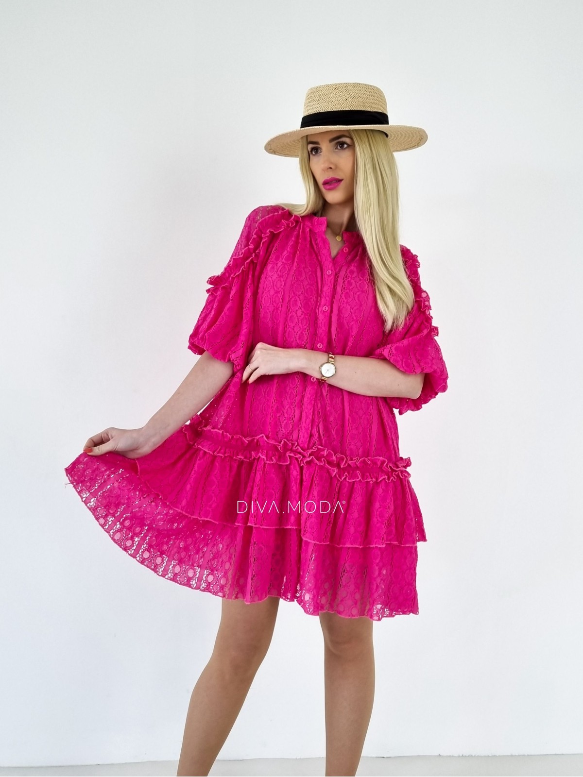 Krajkované volné šaty annie růžové A 186