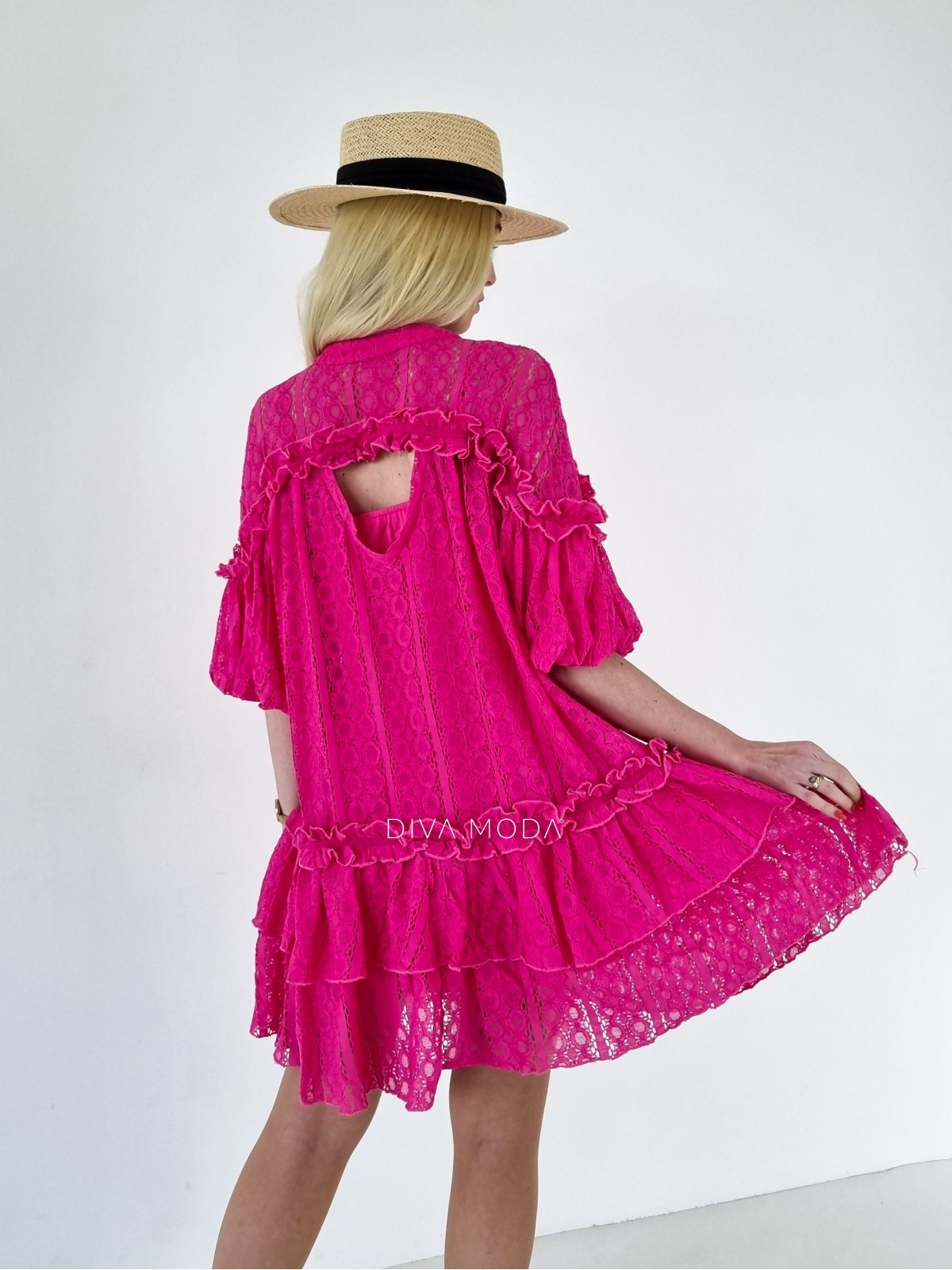 Krajkované volné šaty annie růžové A 186