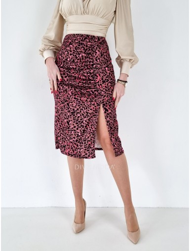 Midi sukně s řasením leo růžovo-hnědá S 16