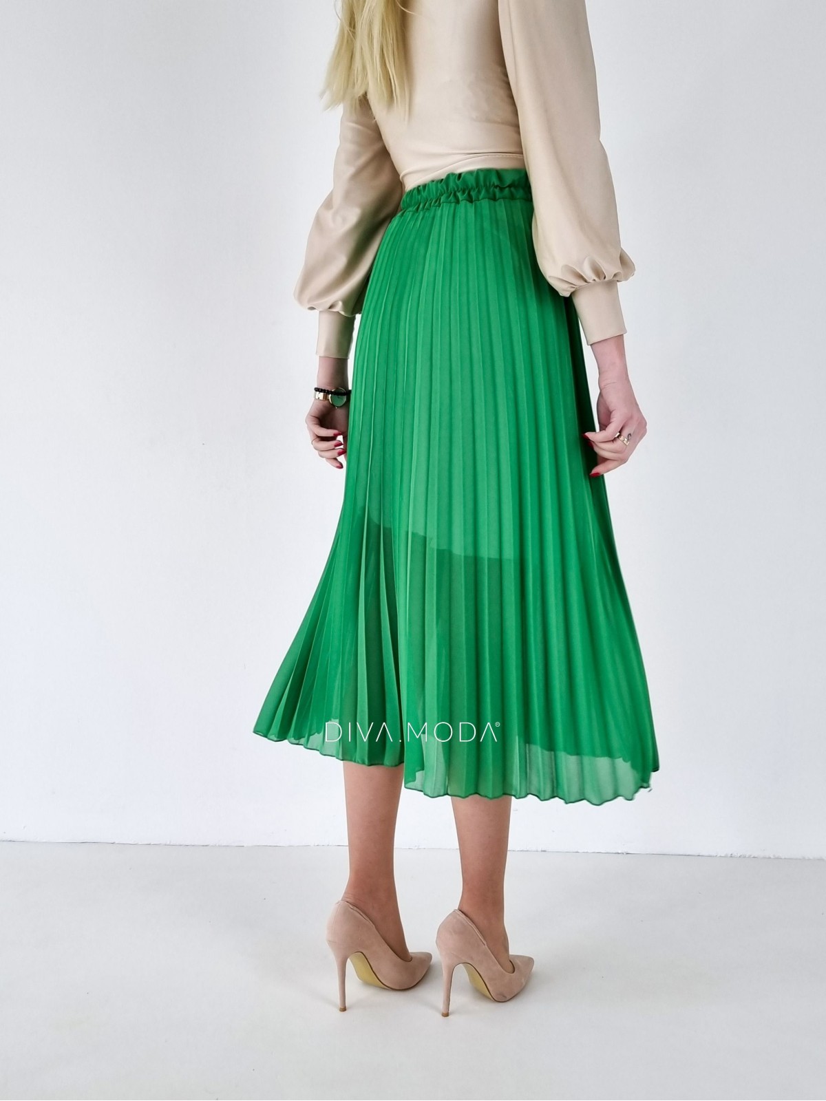 Plisovaná midi sukně zelená P 76