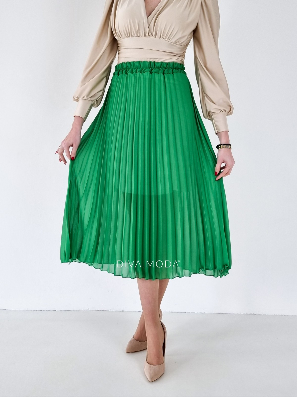 Plisovaná midi sukně zelená P 76