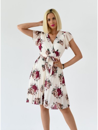 Květované šaty s plisovanou sukní Derin vanilkové A 249