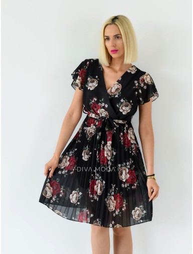 Květované šaty s plisovanou sukní Derin černé A 249