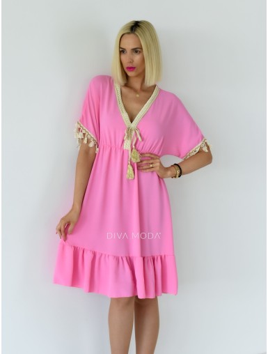 Letní šaty s třásní Allie baby růžové A 250