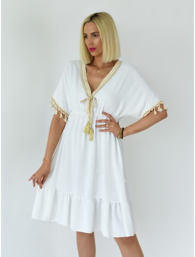 Letní šaty s třásní Allie bílé A 250