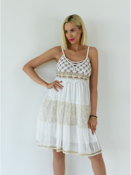 Letní šaty s háčkovaným dekoltem Wendy bílé A 257