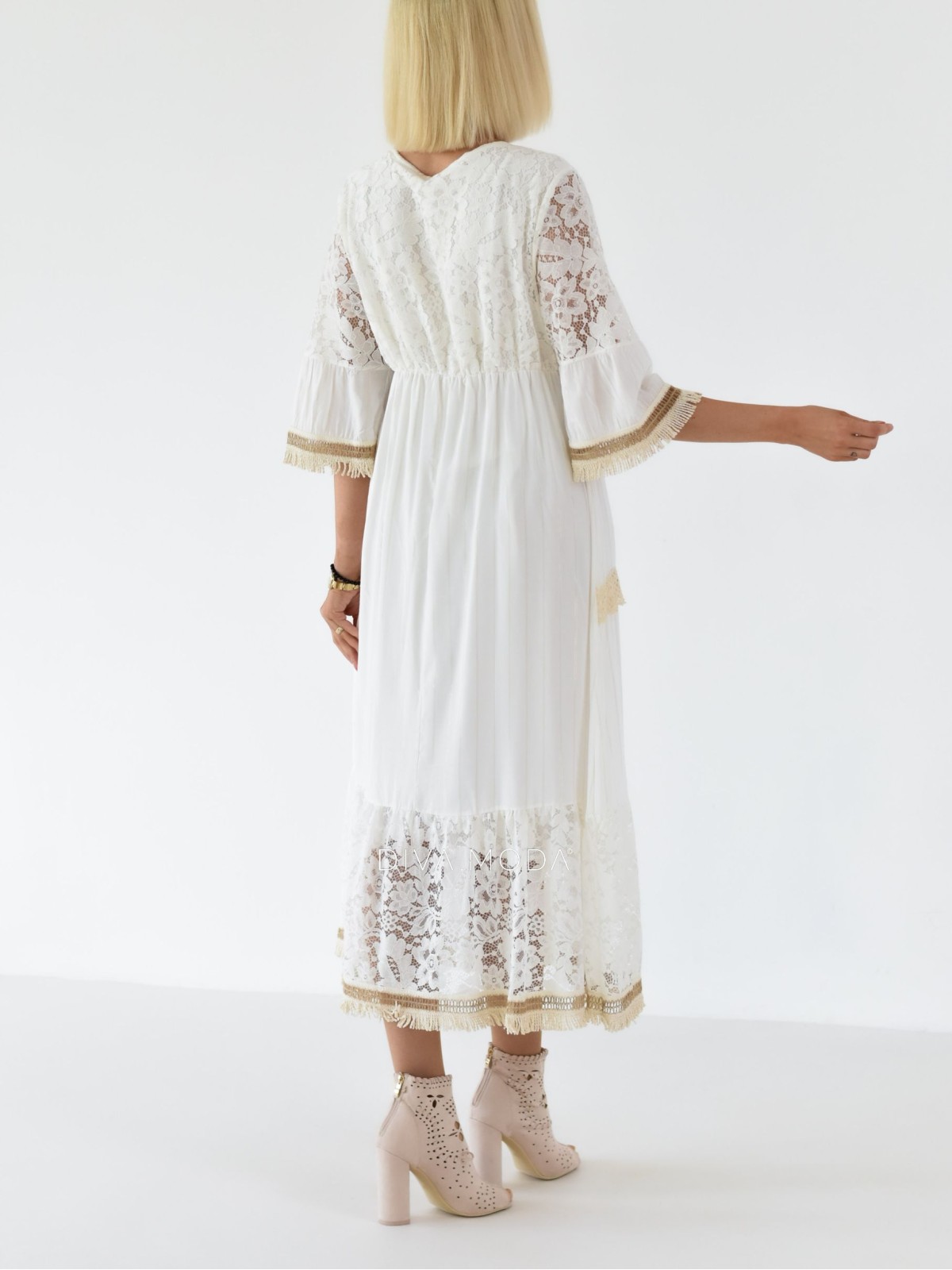 Letní maxi šaty s třásněmi Becca bílé A 255