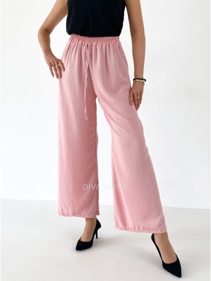 Široké letní kalhoty růžové S 21