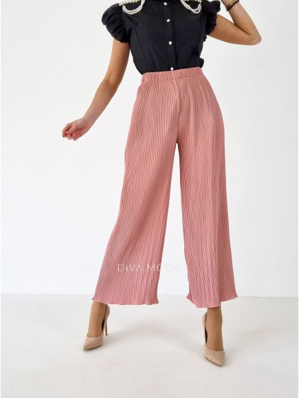 Široké letní plisované kalhoty staro-růžové B 20