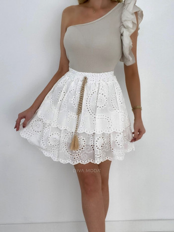 Dietovaná volánová sukňa so strapcom biela S 71