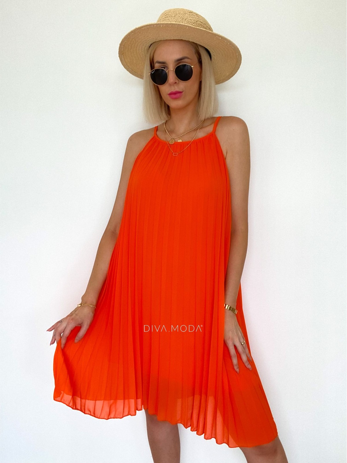 Volné plisované šaty orange B 28
