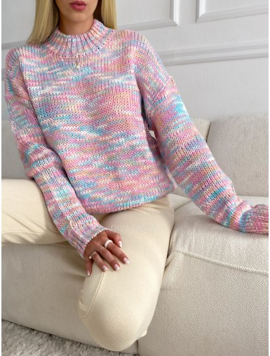 Pletený svetr melanž mint-růžový S 40