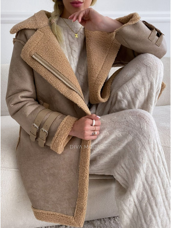Aviator kabát s ovečkovou kožušinou hnedý-latté S 7 Aviator kabát s ovečkovou kožušinou hnedý-latté S 7