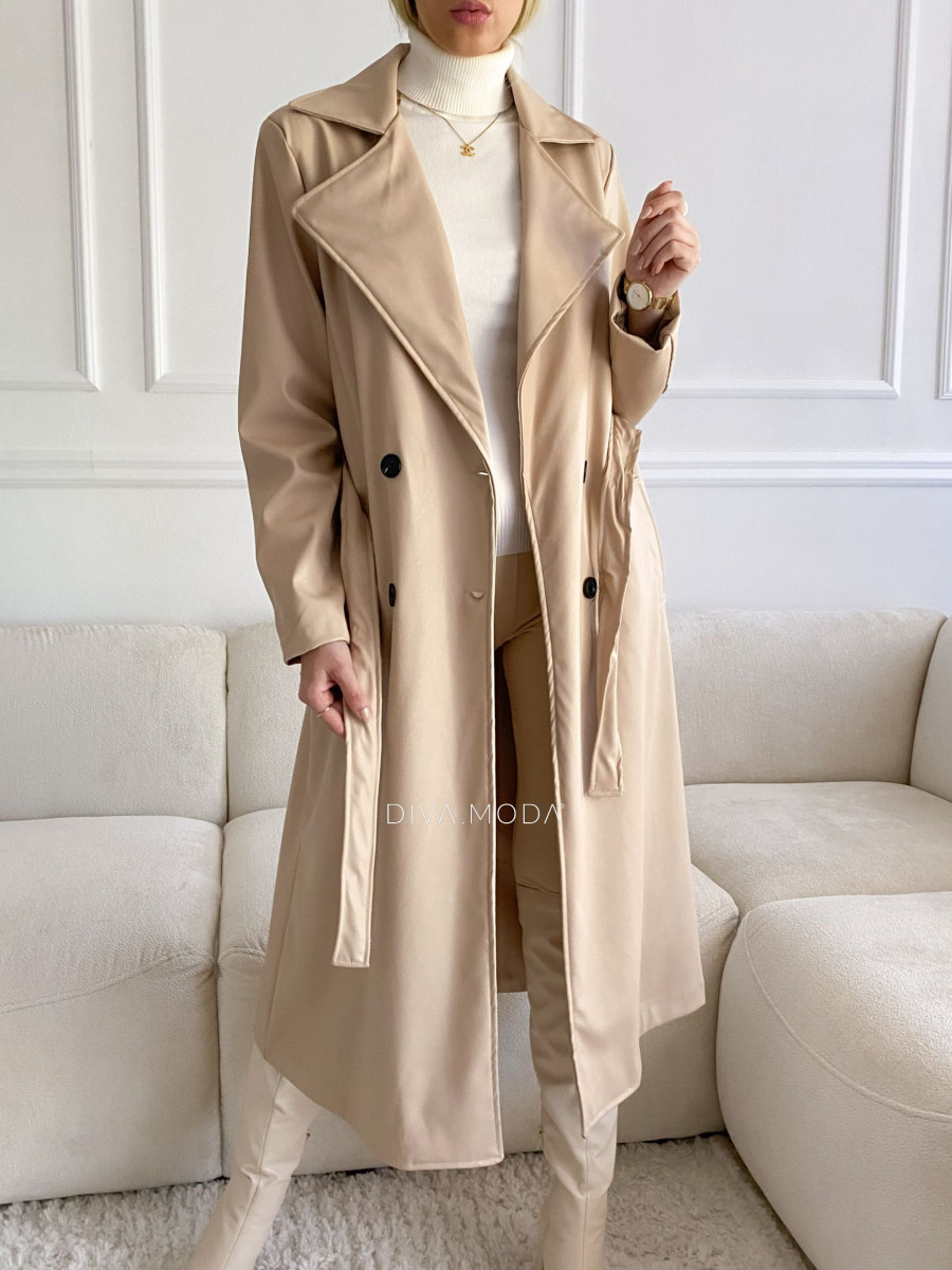 Koženkový trenchcoat latté A 10